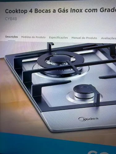 Fogao Cooktop 4 bocas a gás com grade de ferro fundido - MIDEA