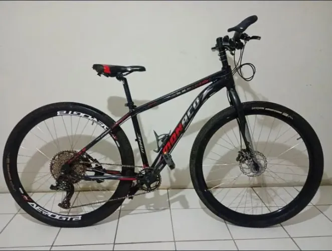 Bike aro 29 Mônaco Storn 10x1 com freios hidráulicos e freehud com cubo barulhento.