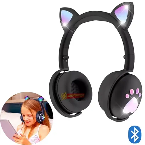Fone De Ouvido Luz Led Colorido com Orelha e patas de Gato Original R$155,00