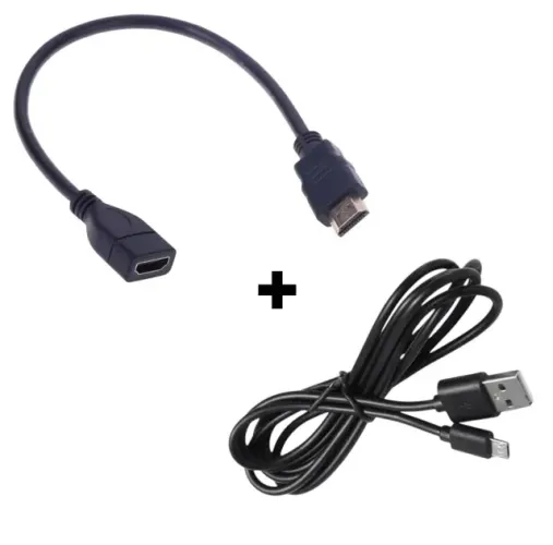 Kit Cabos Extensor HDMI + Carregador USB V8 Para Celular Pc Computador Game Stick 4k Lite