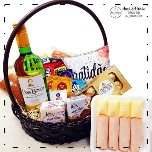 Cesta de Presente com Vinho Seco e Ferrero Rocher