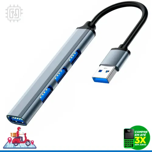 Hub USB 4 Portas 1x USB 3.0 3x USB 2.0 Slim OTG Extensor para PC Notebook Smartphone