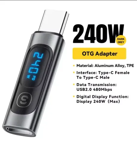 Adaptador Essager com Display Digital, USB-C 3.0, OTG, 240W - (NOVO)