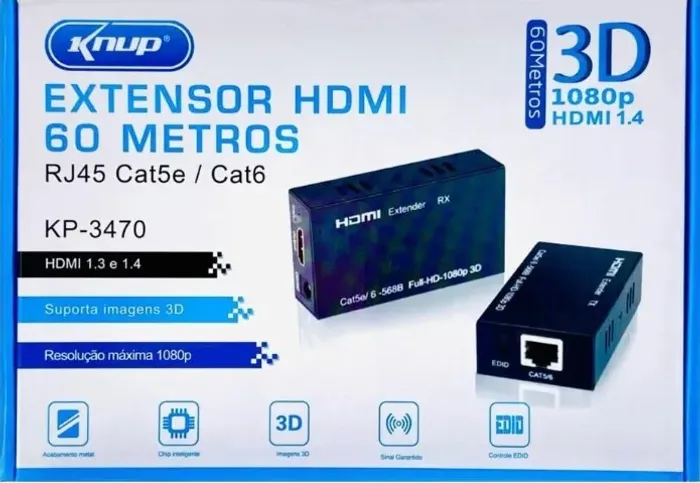 Extensor Hdmi Até 60 Metros Tv 3d Cabo Utp Rede Rj45 Cat5e