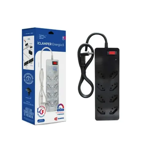 Filtro de linha iCLAMPER (DPS) Protetor de Surtos, 8 Tomadas, LFC, 10A, 127/220v, 12x 10,5