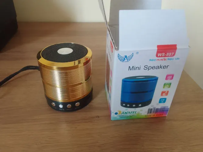 Mini Caixa de Som Bluetooth (Speaker)WS-887 Dourada