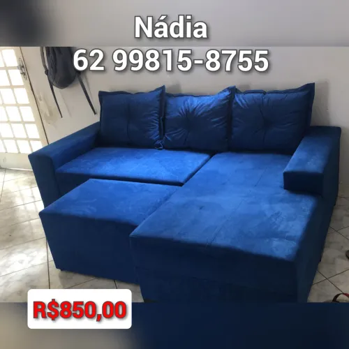 Sofá azul com chaise de 2mts
