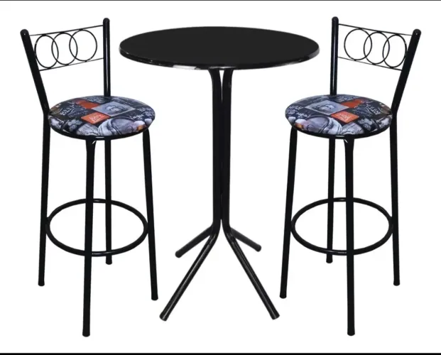 Conjunto Mesa bistrô e Banquetas para Bar - Preto