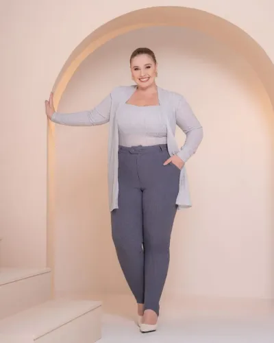 Cardigan com blusa GG Plus Size na cor prata 