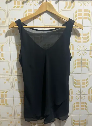 Blusa Regata Social Feminina Preta, Tam P