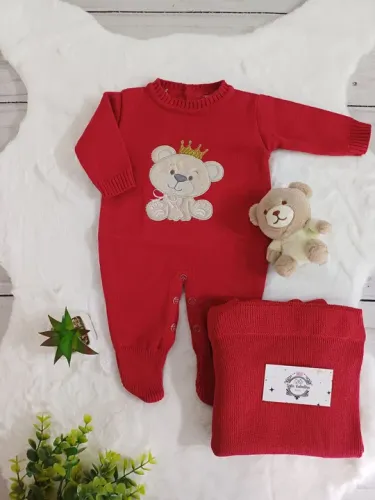 Saída de Maternidade manta macacão Tricot ursinha bebe baby gestante