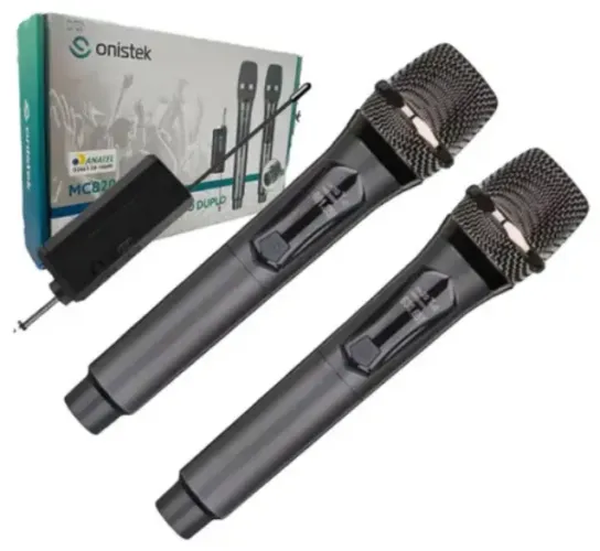 Microfone Sem Fio Duplo Onistek On-MC820 Uhf Dinamico 