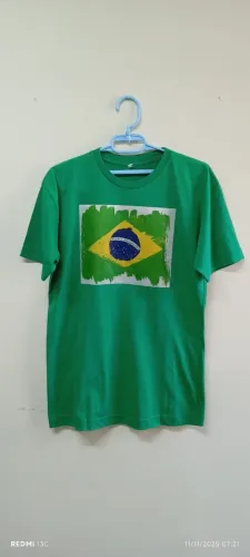 CAMISETAS DE ALGODÃO VERDE TEMA BRASIL - NOVA