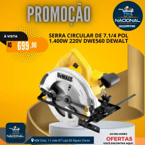 Serra Circular para Madeira Dewalt Modelo DWE560 Potência 1400W 220V