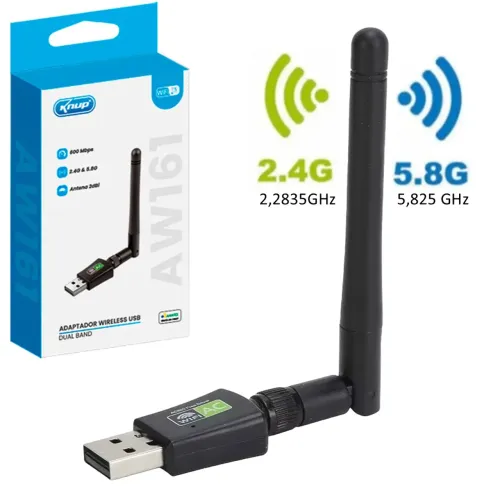 Adaptador Wi-Fi USB Dual Band, 2.4 e 5.0G, 600Mbps com Antena - Knup em São Luís ma 