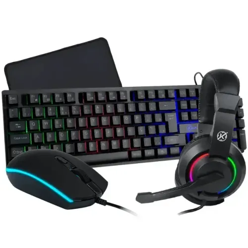  Kit Gamer Kalkan Odin 4x1 - Teclado, Mouse, Headset e Mousepad com Iluminação RGB 