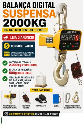Balança Digital suspensa 2ton big bag com controle