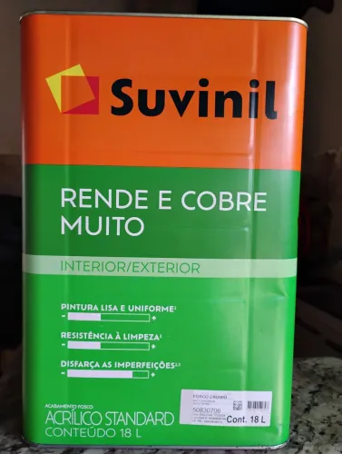 R$ 280,00 TINTA LATEX ACRÍLICA RENDE E COBRE MUITO SUVINIL 18 LITROS COR CRÔMIO 