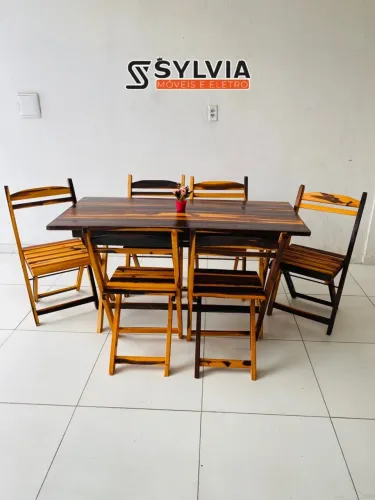 Conjunto dobrável 1,40x70 com 6 cadeiras