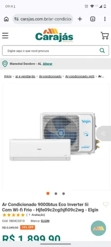 Ar condicionado Elgin 9mil BTUs instalado