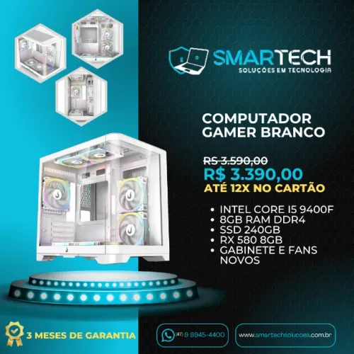 PC Gamer Branco i5 9400F | RX 580 8GB | SSD 240GB | 8GB RAM (3 Meses Garantia)