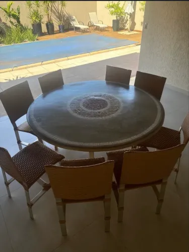 Mesa pedra mosaico de alumínio com 8 cadeiras de alumínio