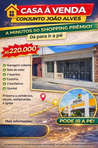 casa a  venda no conjunto joao alves, proximo avenida da igreja 