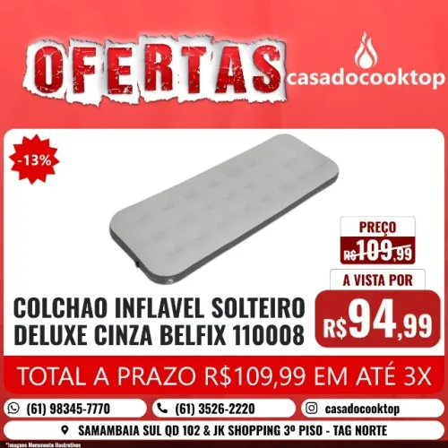 COLCHAO INFLAVEL SOLTEIRO DELUXE CINZA BELFIX 110008