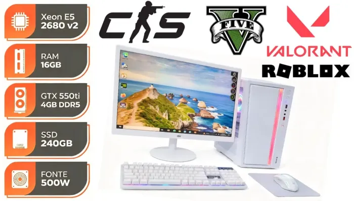 PC Gamer Completo White Xeon E5 2680v2, 16Gb, 240Gb, GTX 550ti 4gb. NF e Garantia
