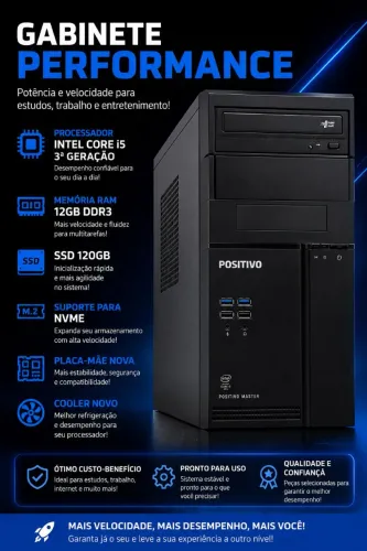 Gabinete i5 3° geração, 12 Gb memória, SSD 120 GB