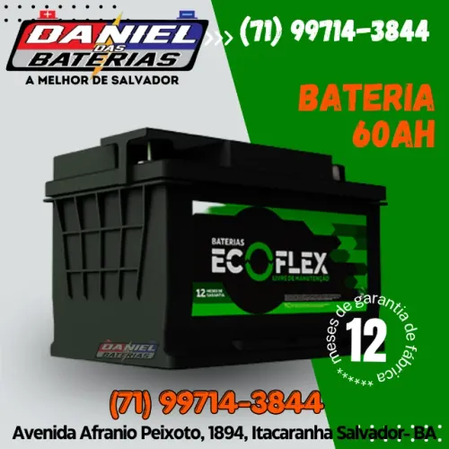 Bateria Ecoflex 60ah para carro, Daniel das Baterias, em Salvador-BA