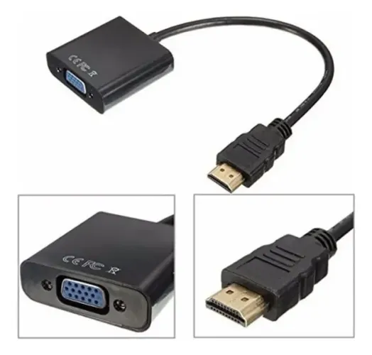 Conversor HDMI M X VGA F PC-PS3-Projetor Áudio Cabo 24cm