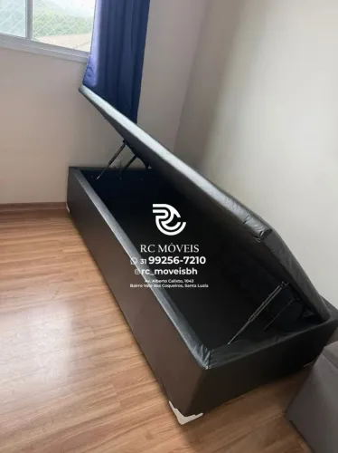 Conjunto cama box Baú Solteiro 88x1.88 Blindado com Pistão a Gás