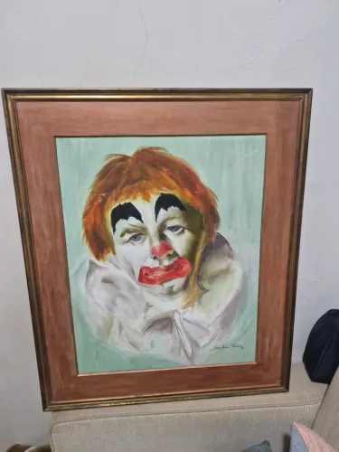Quadro pintura óleo- Palhaço triste - 64cm x 54cm