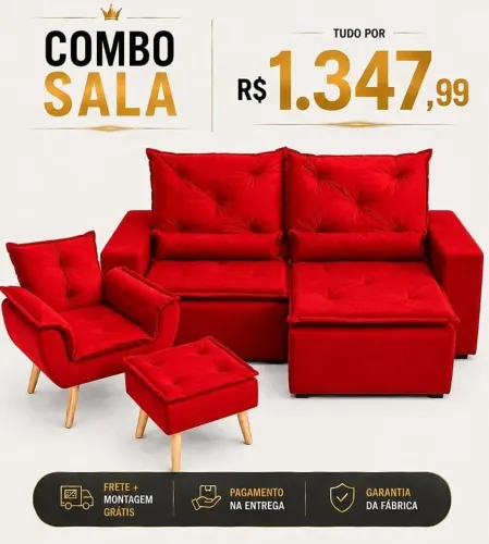Combo sala poltrona + Sofá + Puff