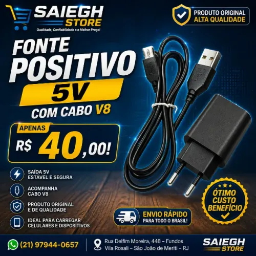 FONTE POSITIVO 5V COM CABO V8