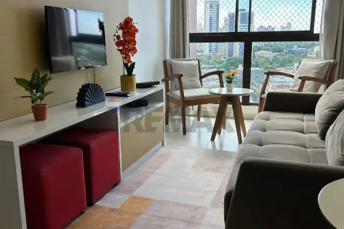 Apartamento 100% mobiliado com 52m quadrados, 2 quartos sendo 1 suíte. Lazer completo e 1