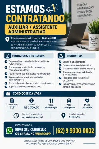 Vaga para auxiliar ou assistente administrativo 