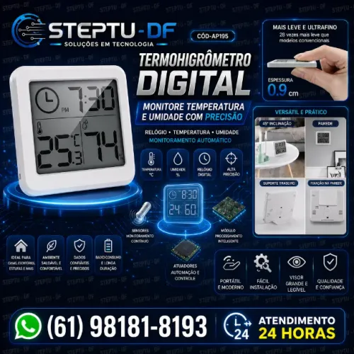 Termohigrômetro relógio digital de temperatura e umidade monitoramento COD-AP195  