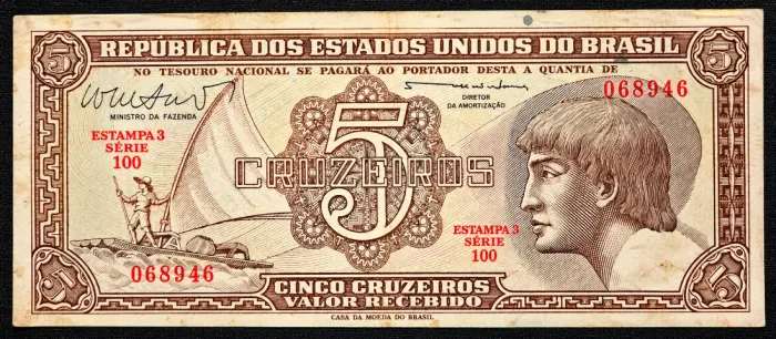 Cédula 5 Cruzeiros 1962 - 3ª Estampa - Série 100 - Índio - Vitória Régia