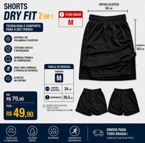 Shorts Dry Fit 2 em 1