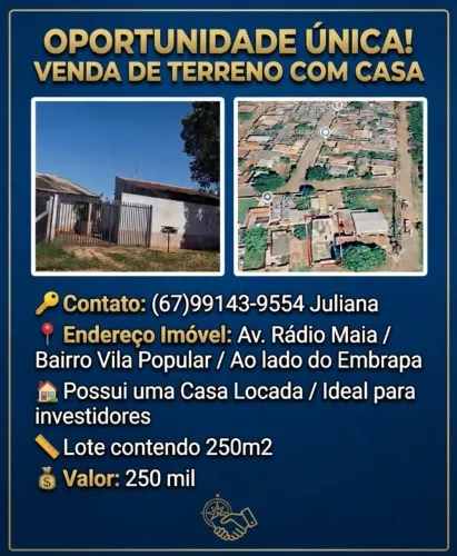 Casa Locada para Investidores / Bairro Vila Popular, ao lado EMBRAPA