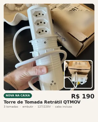Torre de Tomada Retrátil QTMOV 3 Tomadas Nova