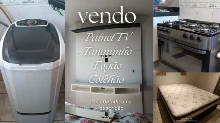 Vendo vários móveis, junto ou separado: Painel de Tv, Colchão Queen, Fogão e Tanquinho