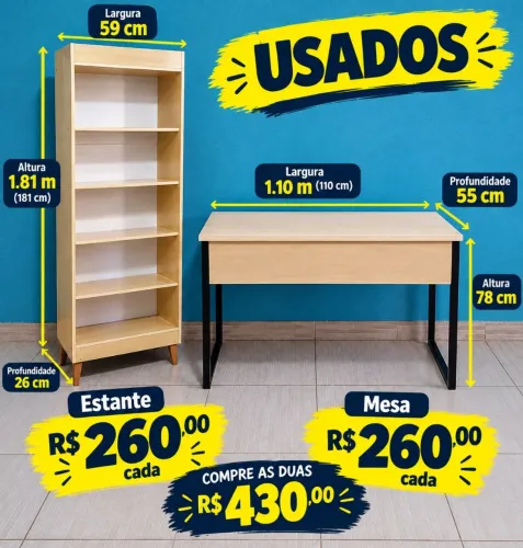 Mesa e prateleira usados 260 cada ou 430 os dois