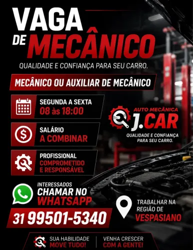 Vaga de Mecânico/ Auxiliar de Mecânico.
