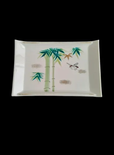 Travessa retangular vintage em fina porcelana japonesa Sakura, anos 70