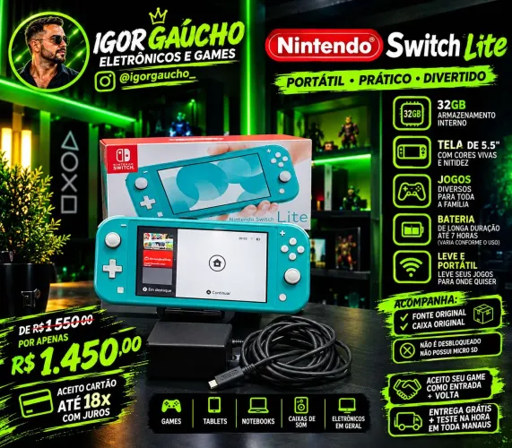 NINTENDO SWITCH LITE 32GB SEMI NOVO NA CAIXA