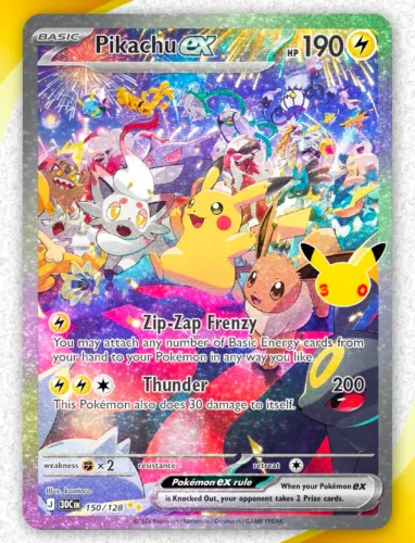 Carta Pokémon Pikachu Party Night - Troco no Gengar 30 anos