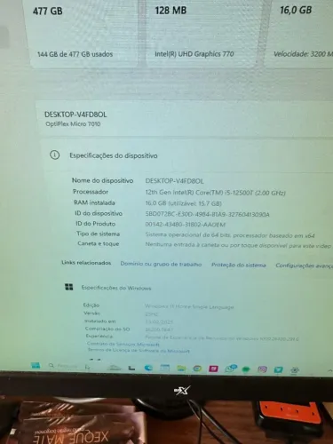 Computador Dell Optiplex Micro 7010 - Intel I5 12º geração 2ghz, 16mb RAM